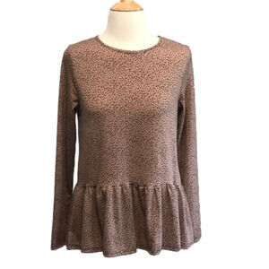 GAZE Women's Small Micro Leopard Print Babydoll Long Sleeve Top Feminine Cozy